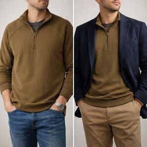 NWT VRST Men's Brown Zip-Up Sweater
